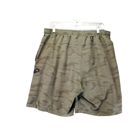 Asics Shorts Mens XL Green Camouflage Elastic Waist Zip Pocket Lightweight Activ - Picture 8 of 9